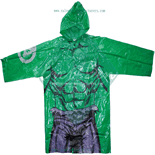 Green PVC boys rain jacket with full printing-Child PVC festival rain mac manufactory